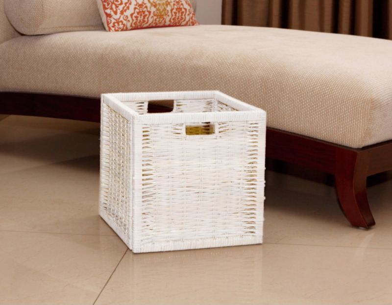 B&Q Folding Rattan Basket White Washed