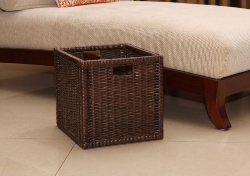 B&Q Folding Rattan Basket Ebony Effect