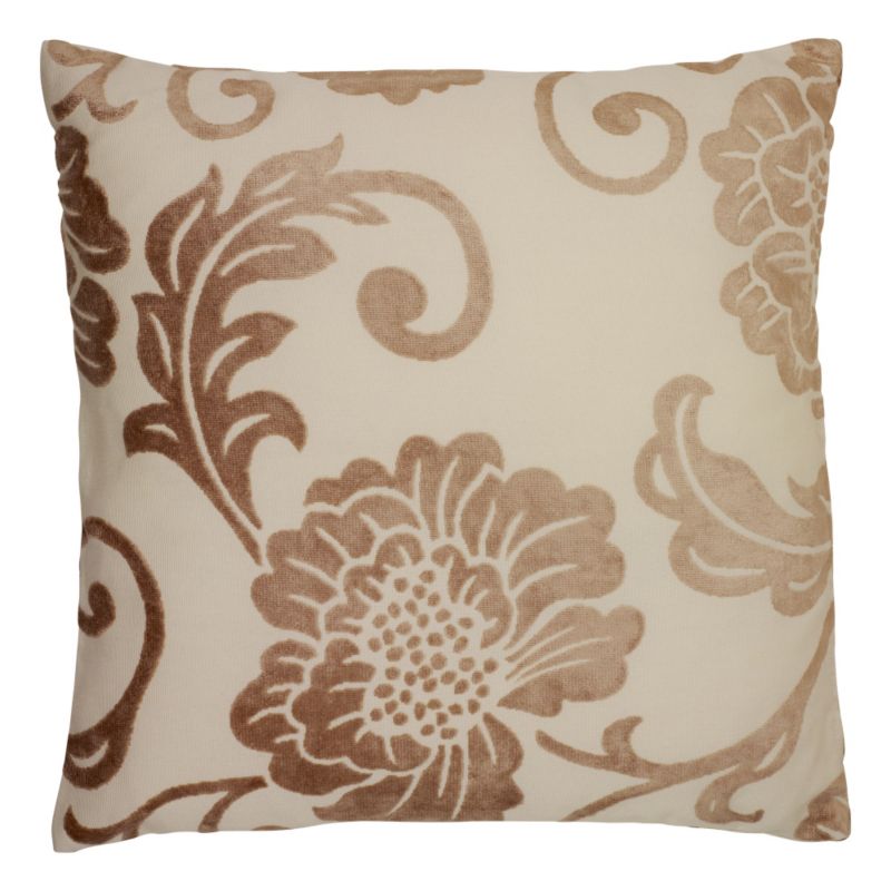 Colours by B&Q Floral Velvet Cushion 43 x 43 cm Natural (L)43 x (W)43cm