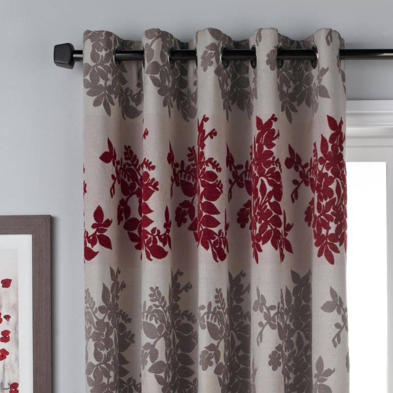 Colours Collection by B&Q Charlotte Eyelet Curtains Red/Natural (W)137 x (L) 229cm