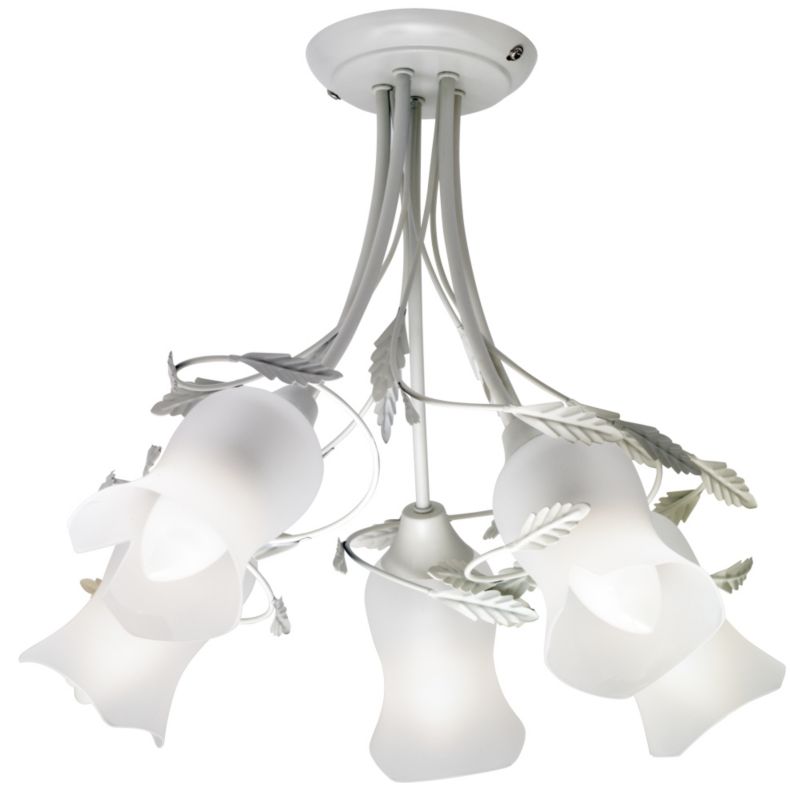 Lights Collection by B&Q Ville Semi Flush Ceiling Light Satin Porcelain Effect/Opal