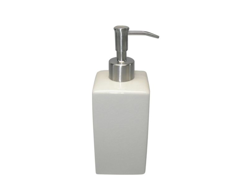 BampQ Crackled Ceramic Square Soap Dispenser Cream