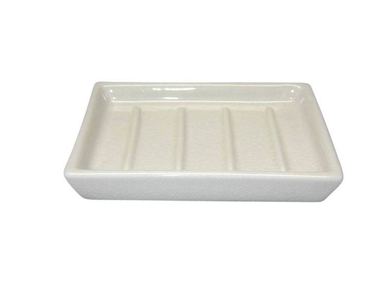 BandQ Crackled Ceramic Square Soap Dish Cream