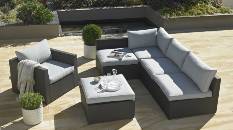 Alternative image for Blooma Jersey Square Garden Footstool, with grey cushion