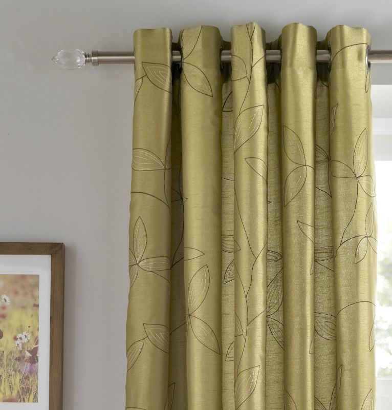 Colours by B&Q Sienna Leaf Embroidered Curtain Sage (W)168 x (H)183cm