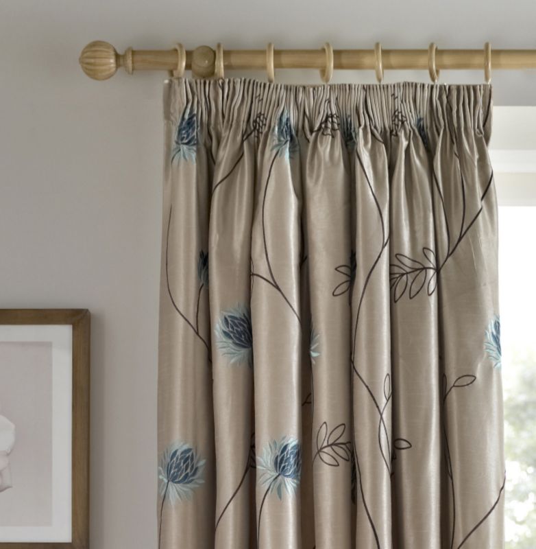 Colours by B&Q Chrysanthemum Embroidered Curtain Teal (W)137 x (L)168cm