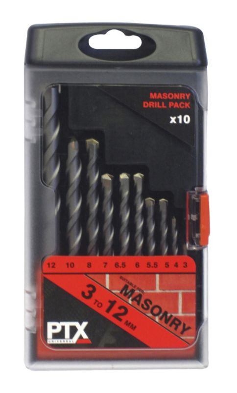 PTX 10 Piece Masonry Drill Bit Set 3 12mm