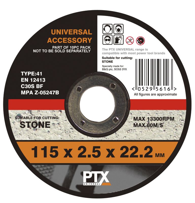 PTX 115mm Flat Stone Cutting Disc 10 Piece