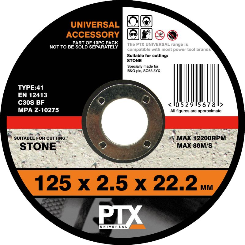 PTX 125mm Flat Stone Cutting Disc 10 Piece