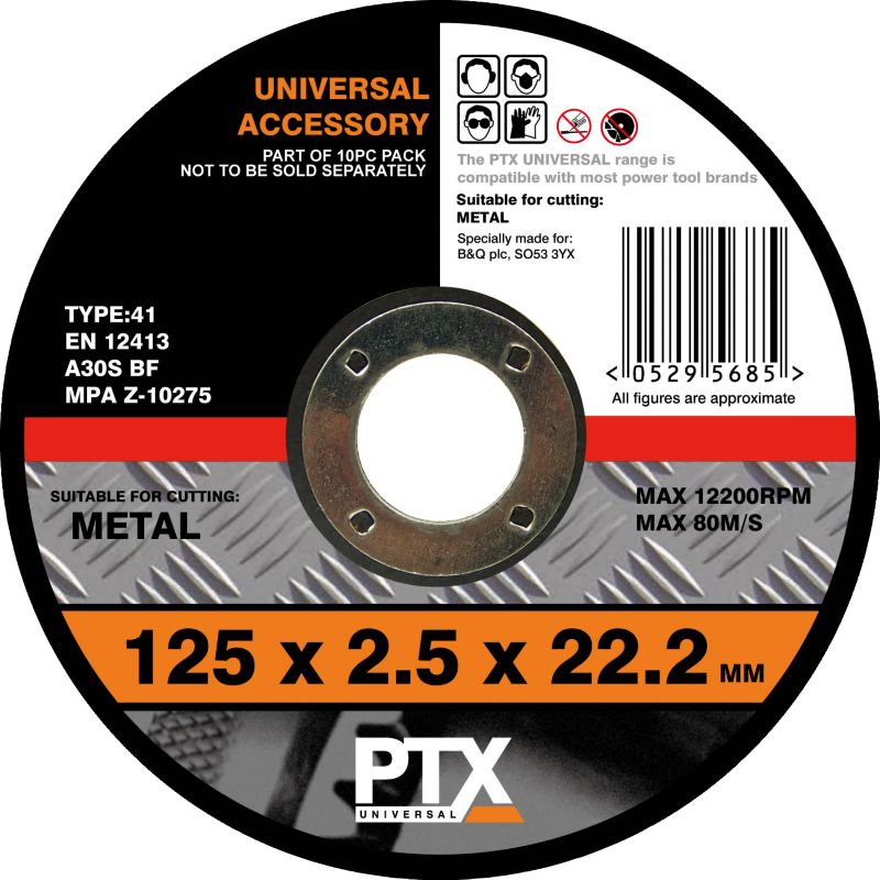 PTX 125mm Flat Metal Cutting Disc 10 Piece