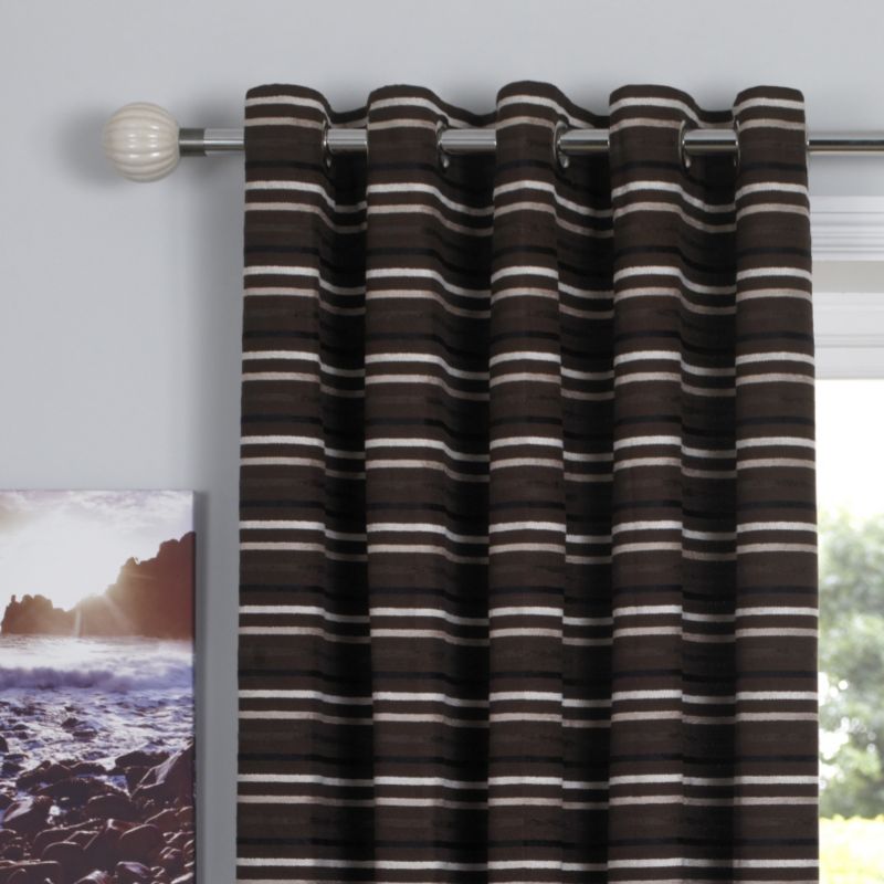 Colours by B&Q Chenille Stripe Curtain Chocolate (W)168 x (H)183cm