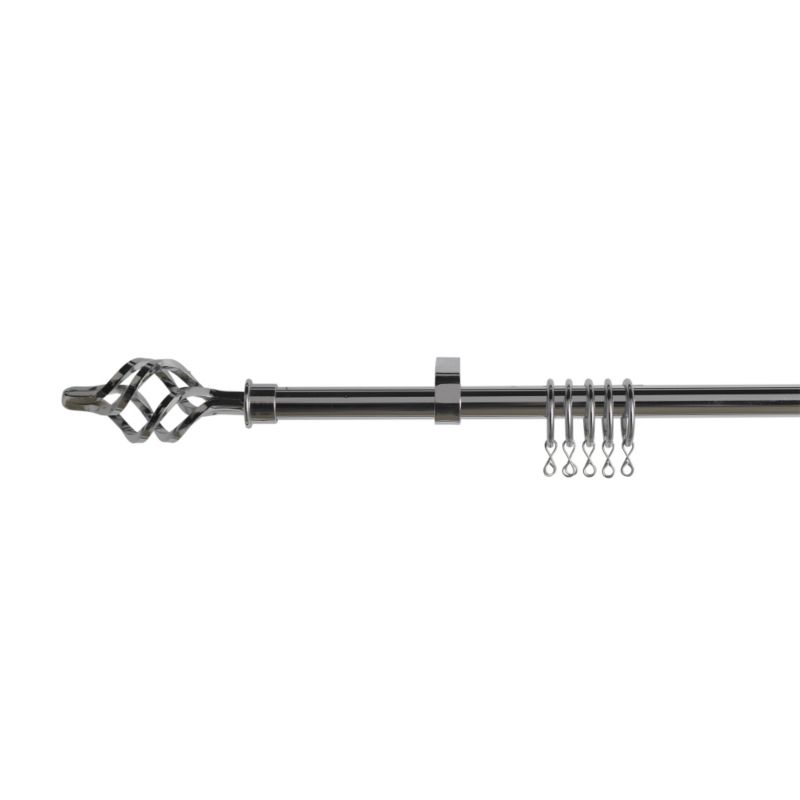 Metal 120-210cm Cage End Sage Chrome Effect Curtain Pole