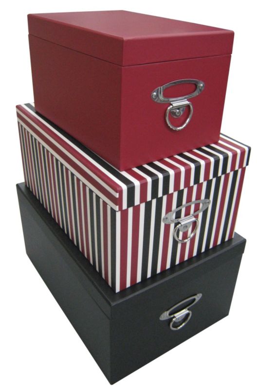 Set of 3 Decorative Storage Boxes Red, Black White