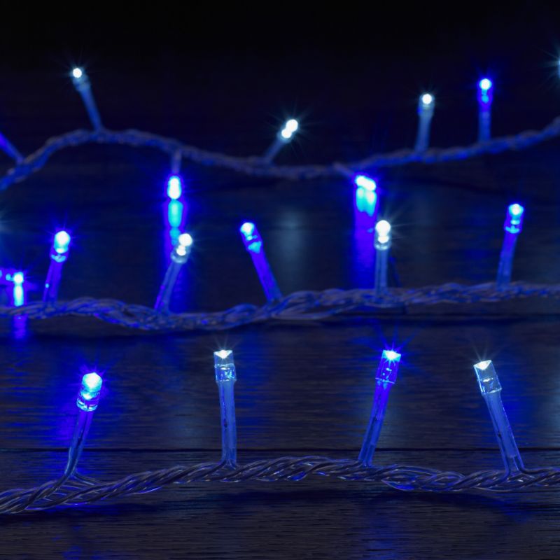 240 Multi Function Blue & White LED Lights With Clear Cable