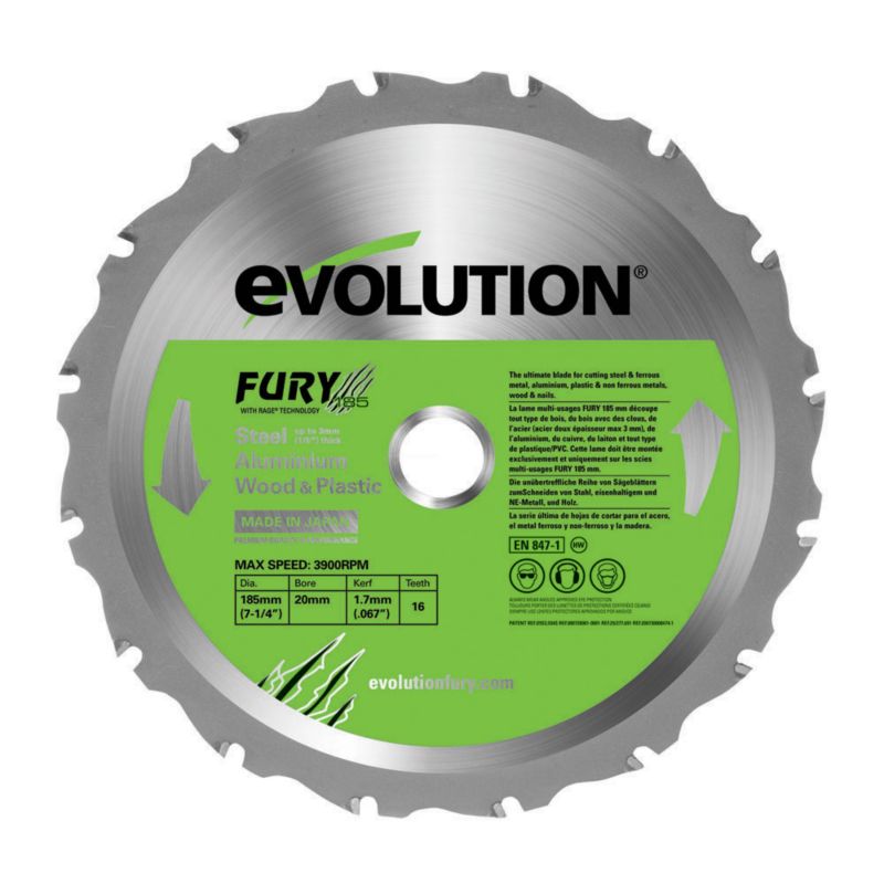 Evolution Fury Multipurpose Circular Saw Blade FURYBL185M 16 Tooth Dia185mm