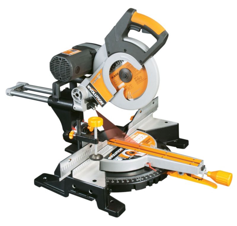 Evolution 255mm Double Bevel Sliding Mitre Saw 230V RAGE 3DB