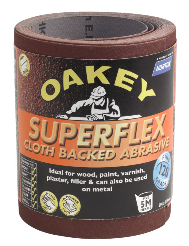 Oakey Abrasive Cloth Backed Roll Fine 5m