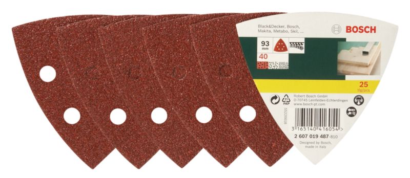 Bosch Delta Sheets 25 Piece 90mm Mixed Grit 2607019500