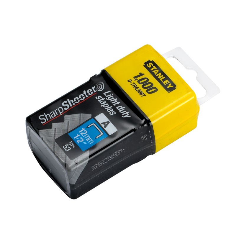 Stanley Light Duty Staples 1000 Pack GreyBlackYellow 12mm