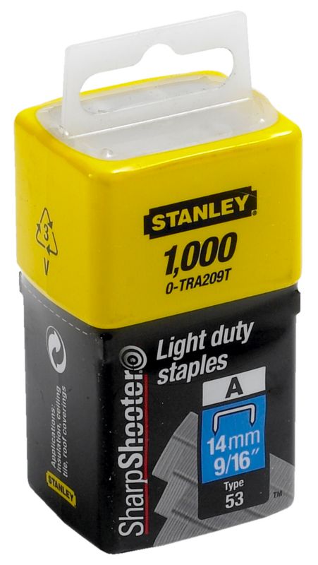 Stanley Light Duty Staples 1000 Pack Grey/Black/Yellow 14mm