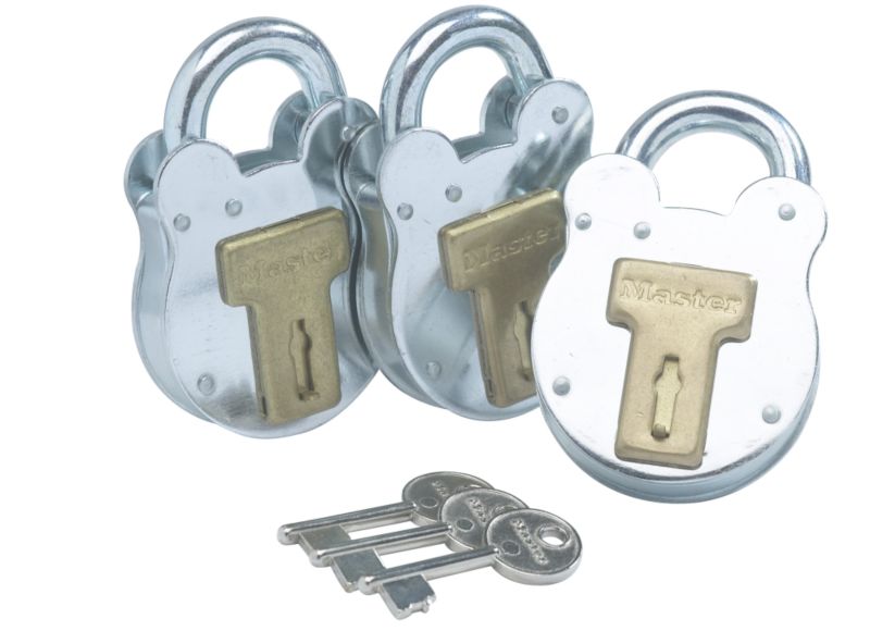 Master Lock Old English Style Padlock Pack Of Three Silver And Gold Effect 51mm