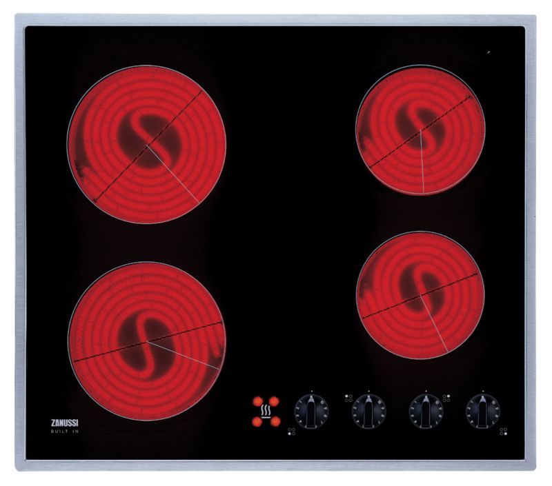 Zanussi 4 Zone Ceramic Hob ZKF641X Black GlassStainless Steel