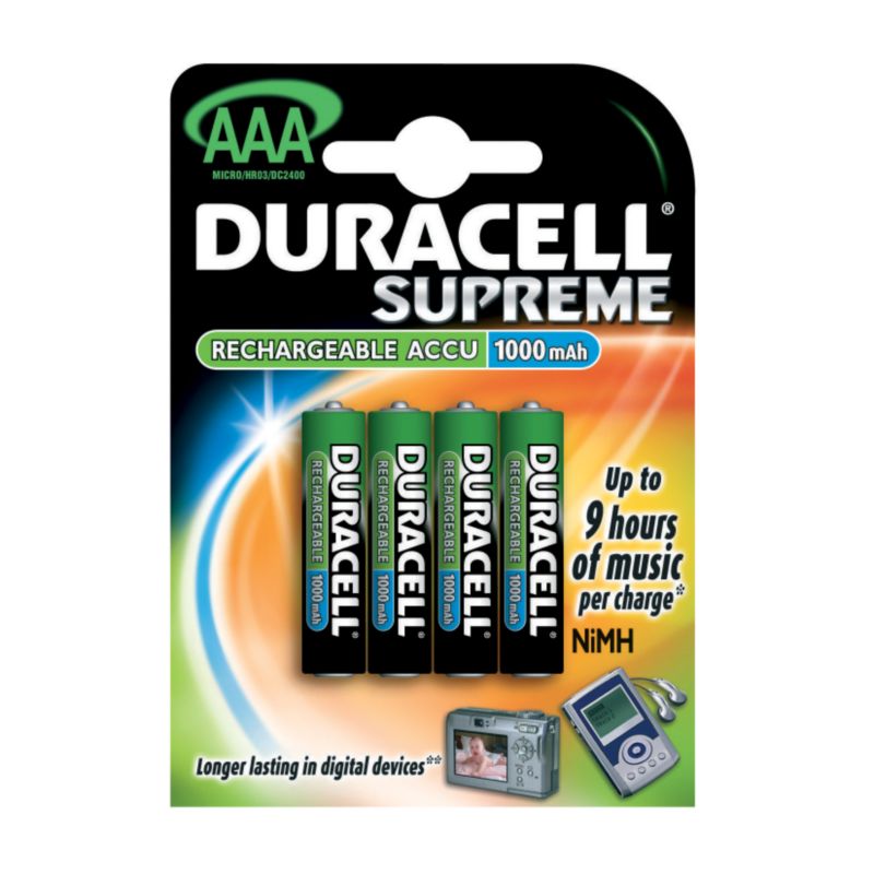 Duracell Rechargeable Aaa 1000mah Batteries Hr03 Green/white