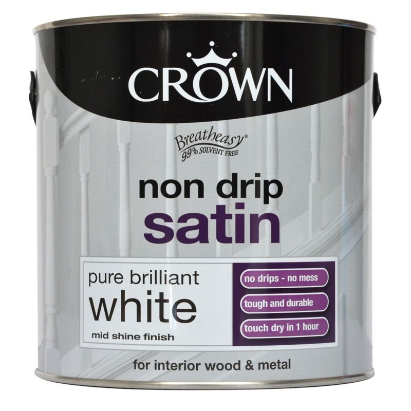 Crown Non Drip Satin Paint Pure Brilliant White