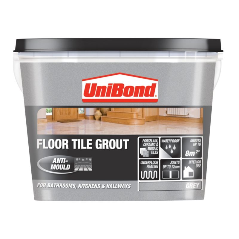 UniBond Tile On Floors Ready Mixed Waterproof Grout Grey 23LUp to 8msup2