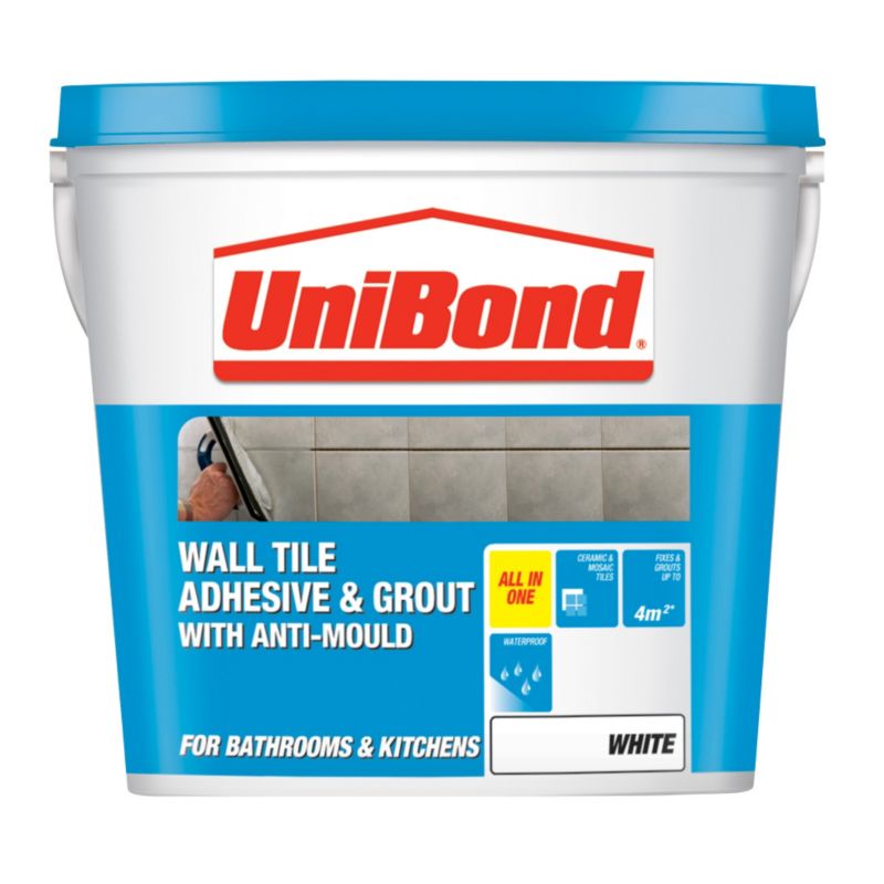 UniBond Tile On Walls Advanced All Purpose Adhesive and Grout White 46L