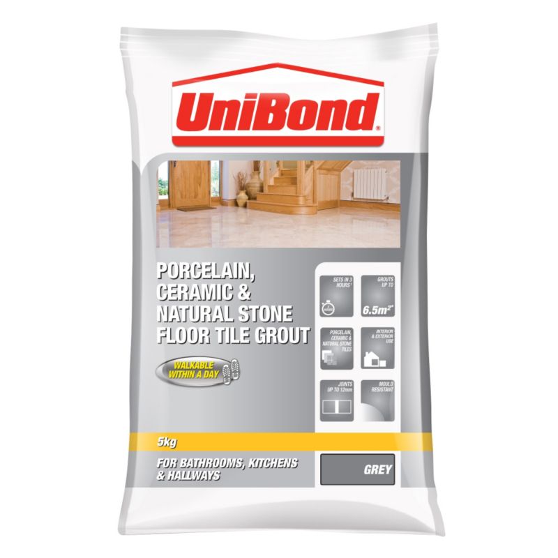 UniBond Quick Set Waterproof Grout Grey 5kgUp to 65msup2