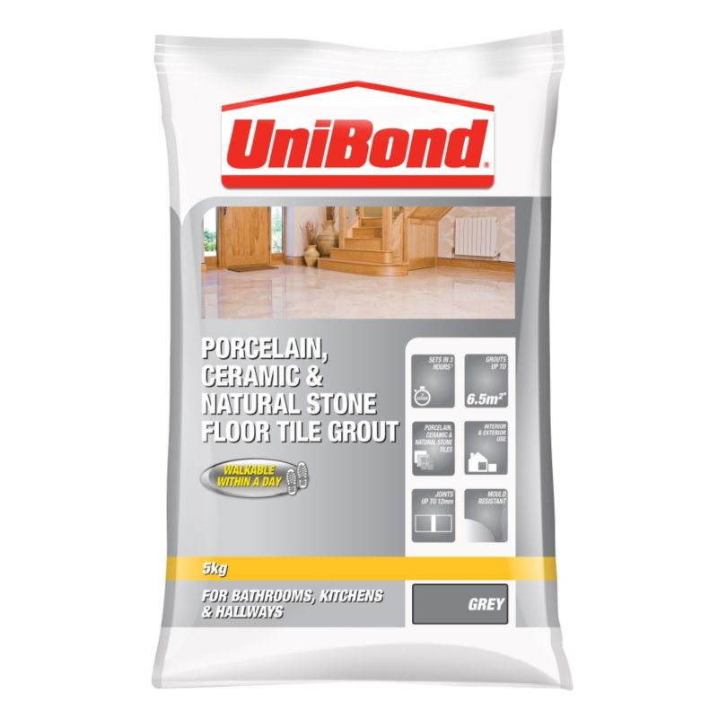 UniBond Quick Set Waterproof Grout Grey 5kg/Up to 6.5m²