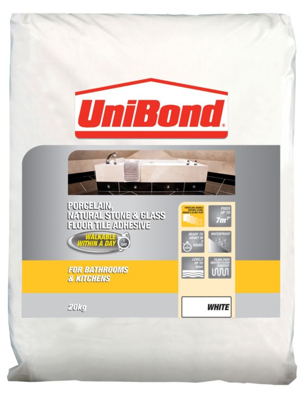 Unibond Tile On Floors Rapid Set Porcelain Marble and Glass Adhesive White