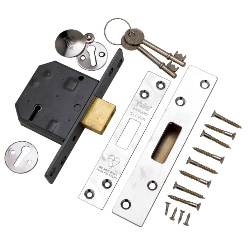 Yale Insurance Approved British Standard 5 Lever Mortice Deadlock 655620105162 Chrome Effect