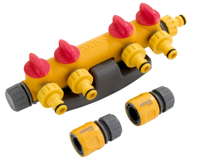 Hozelock 4 Way Tap Connector YellowGrey