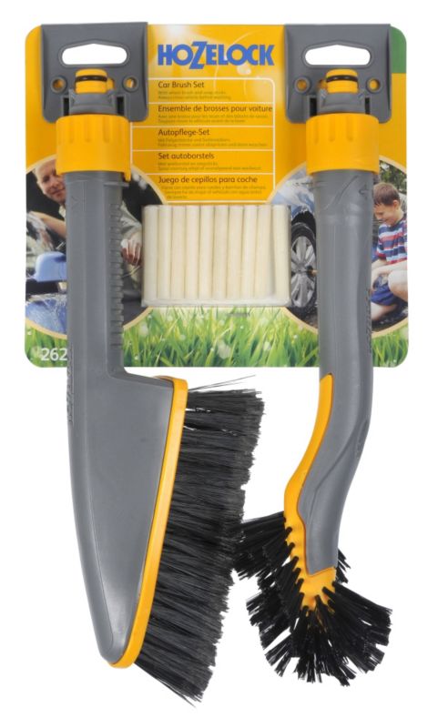 Hozelock Car Brush Set For Car Body And Wheels With Shampoo Sticks 2624 4010 Grey/Blue