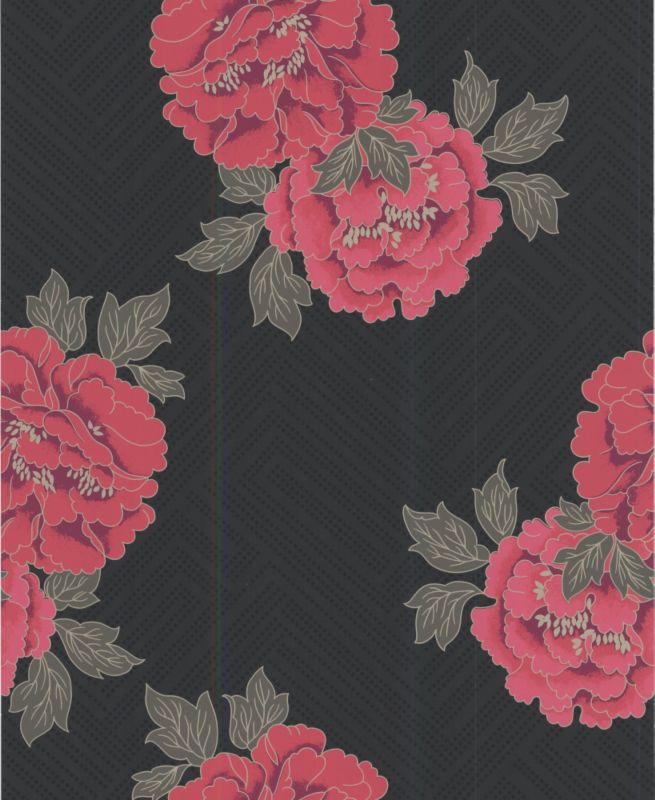 Monsoon Poetry Wallcovering Black 10m 30-267