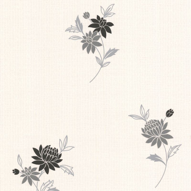 Super Fresco Colours Rosalyn Wallpaper BlackWhite 10m