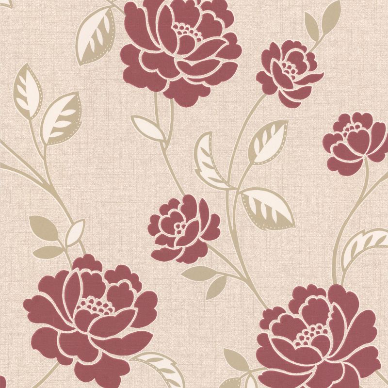 Super Fresco Colours Fleur Wallpaper Red 10m