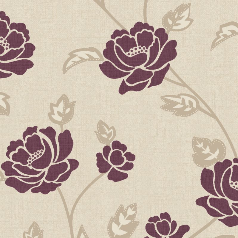 Super Fresco Colours Fleur Wallpaper Plum 10m
