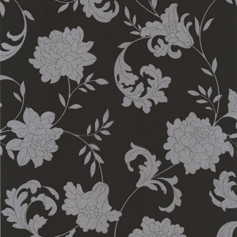 Laurence Llewelyn-Bowen LLB Silk Wallcovering Black/Silver Effect10m 19728