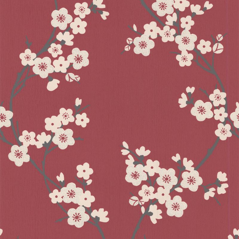 Super Fresco Texture Cherry Blossom Wallcovering RedSilver Effect 10m