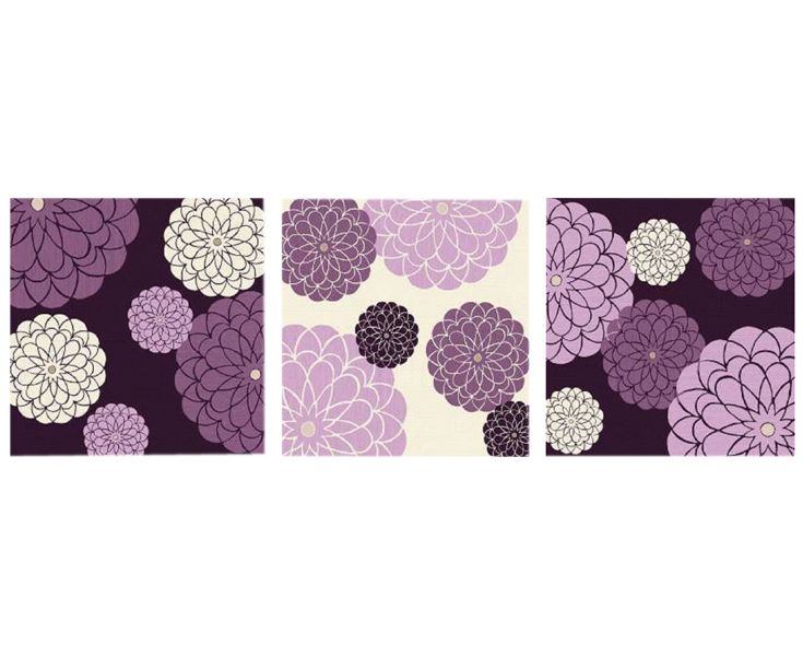 Purple Flower Box Art Set Of 3 Purple 60x20cm