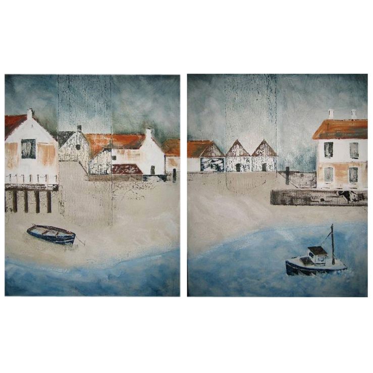 Cornish Beach Printed Canvas Set Of 2 Multicoloured 80x50cm