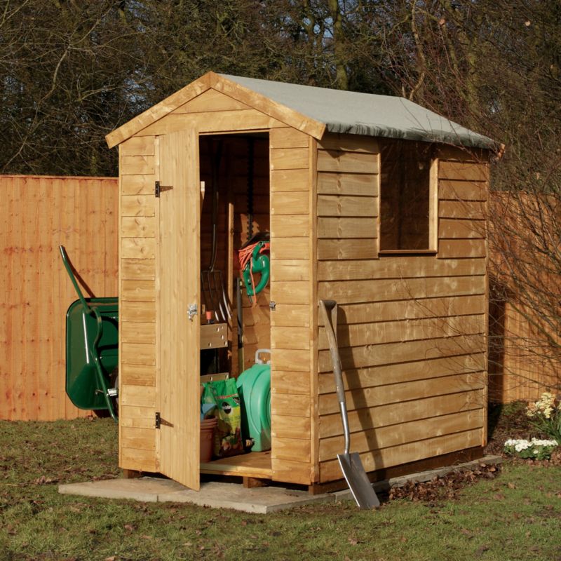 6x4 Overlap Wooden Shed With Premium Floor - Home Delivered With Base