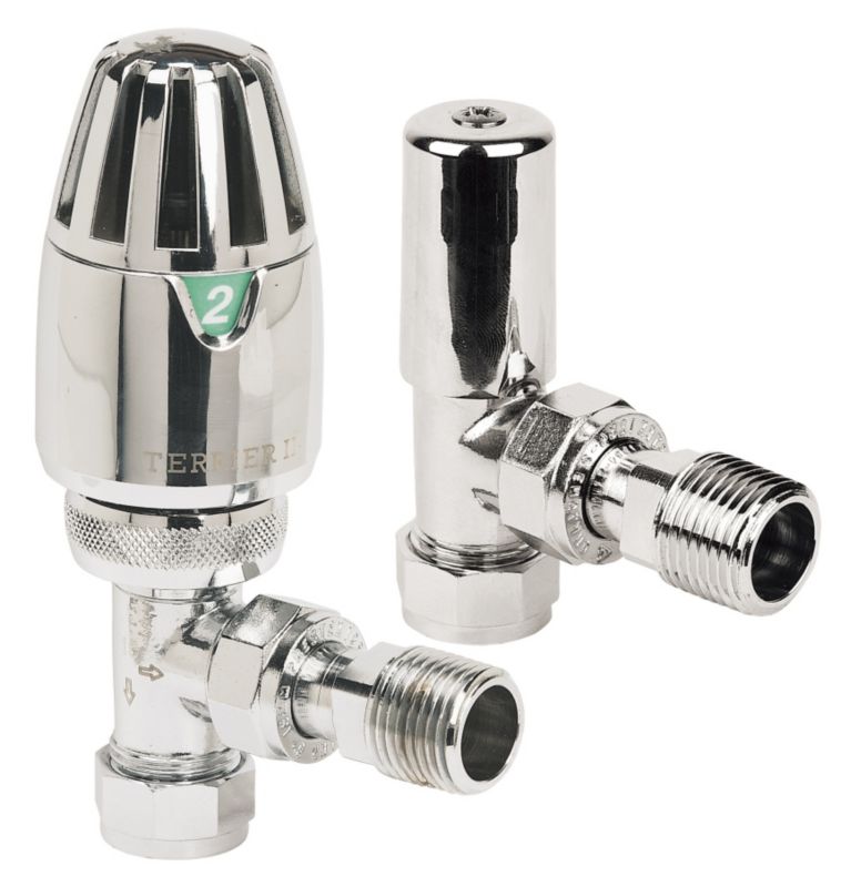 Pegler Terrier Chrome Thermostatic Radiator Valve 15mm Angled