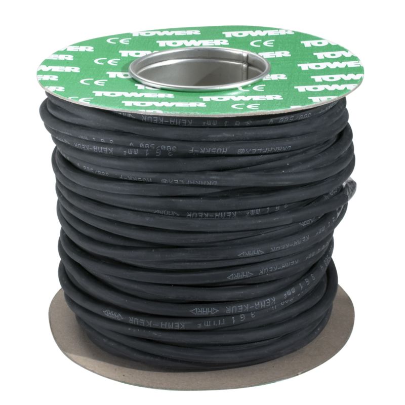 Tower Flex Tough Rubber 3 Core Dr155 Black 1.5mm X 50m