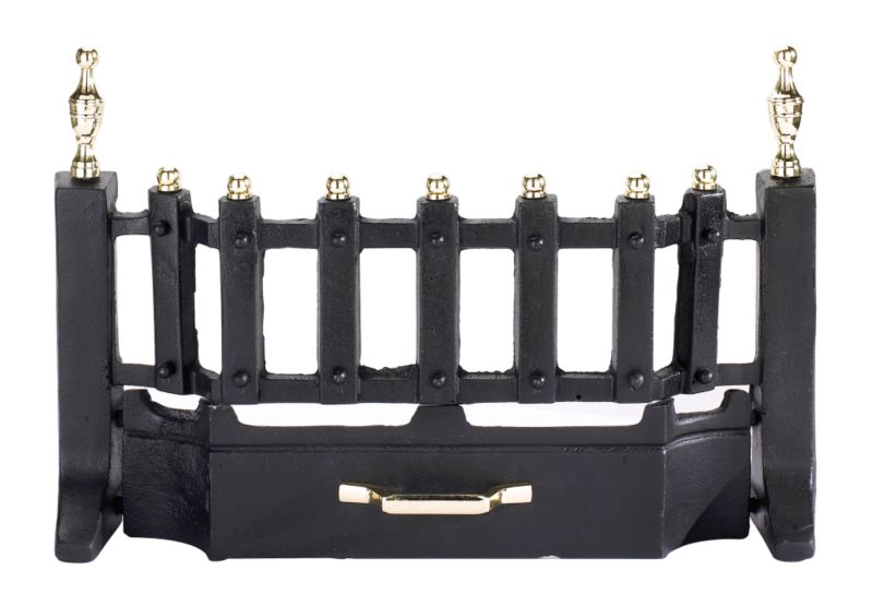 Cast Iron Fire Fret with Brass Finials
