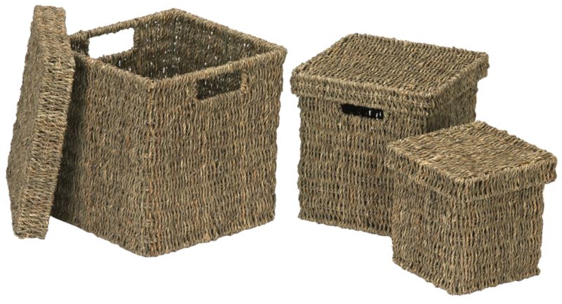 Slemcka Cube Storage Boxes Natural Seagrass Set Of 3