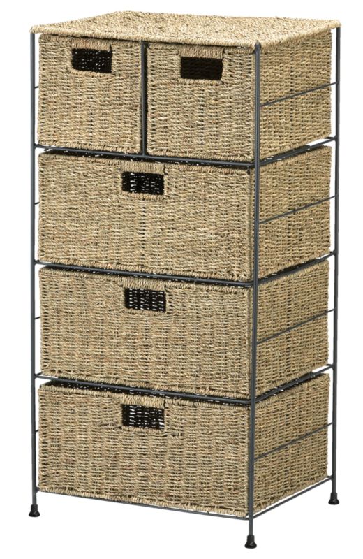 Five Drawer Storage Tower Natural Seagrass